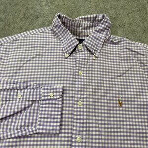 Ralph Lauren Oxford Shirt Men XL Purple White Gingham Check OCBD Classic Fit